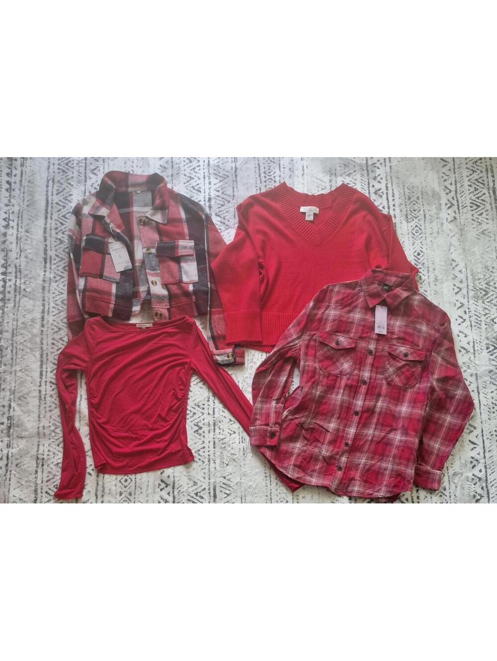 Red and Plaid Mixed Tops Bundle - Size Small